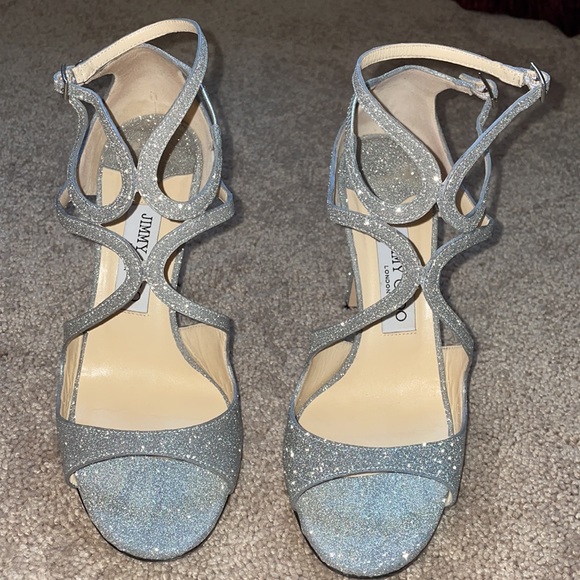 Jimmy Choo Silver Glitter Strappy High Heel Sandals - Picture 3 of 12